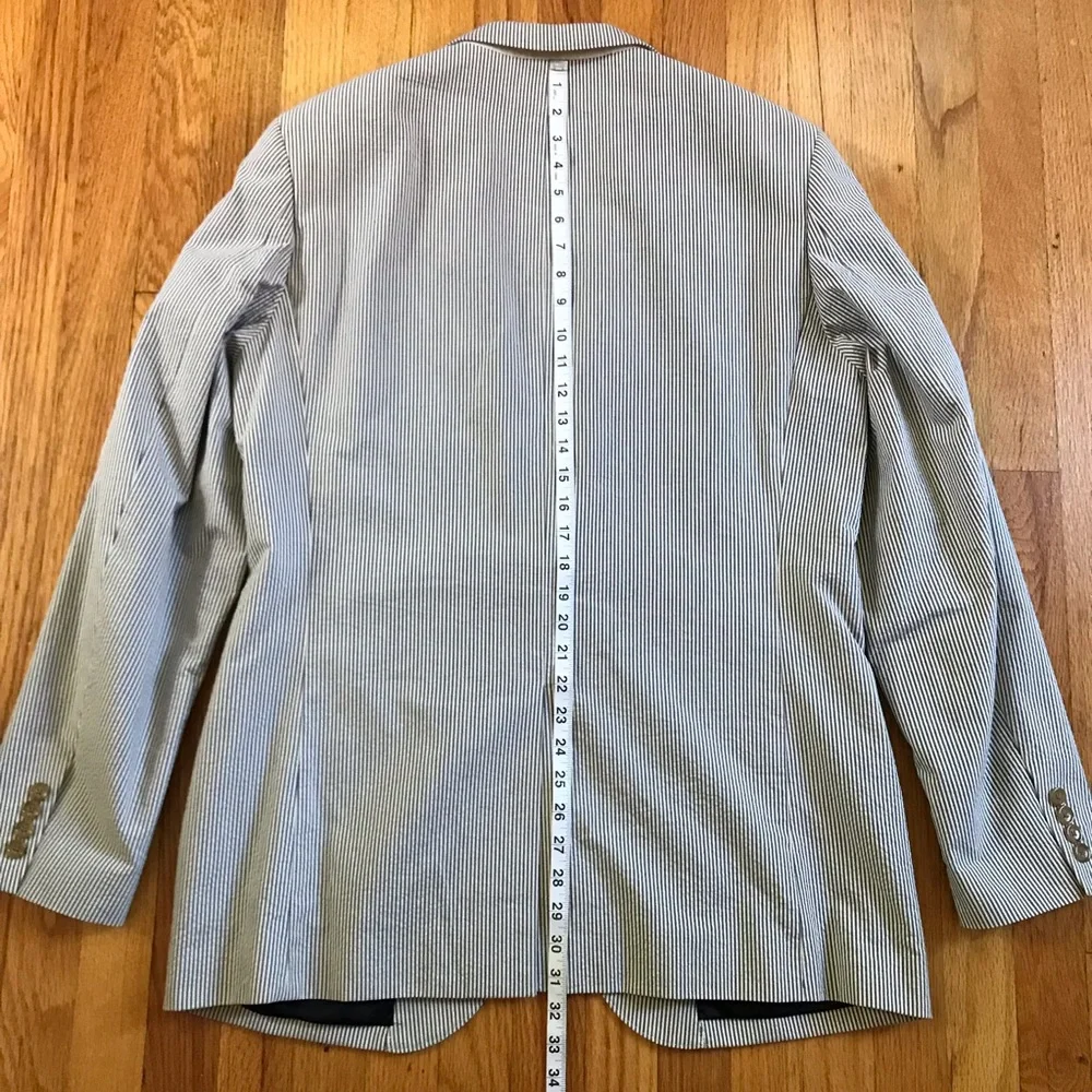 J. Crew Ludlow X Three Looms Light Gray & White Striped Seersucker Blazer 42L